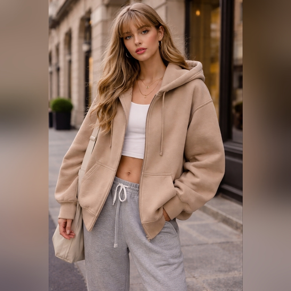 TNA Beige Zip-Up Hoodie